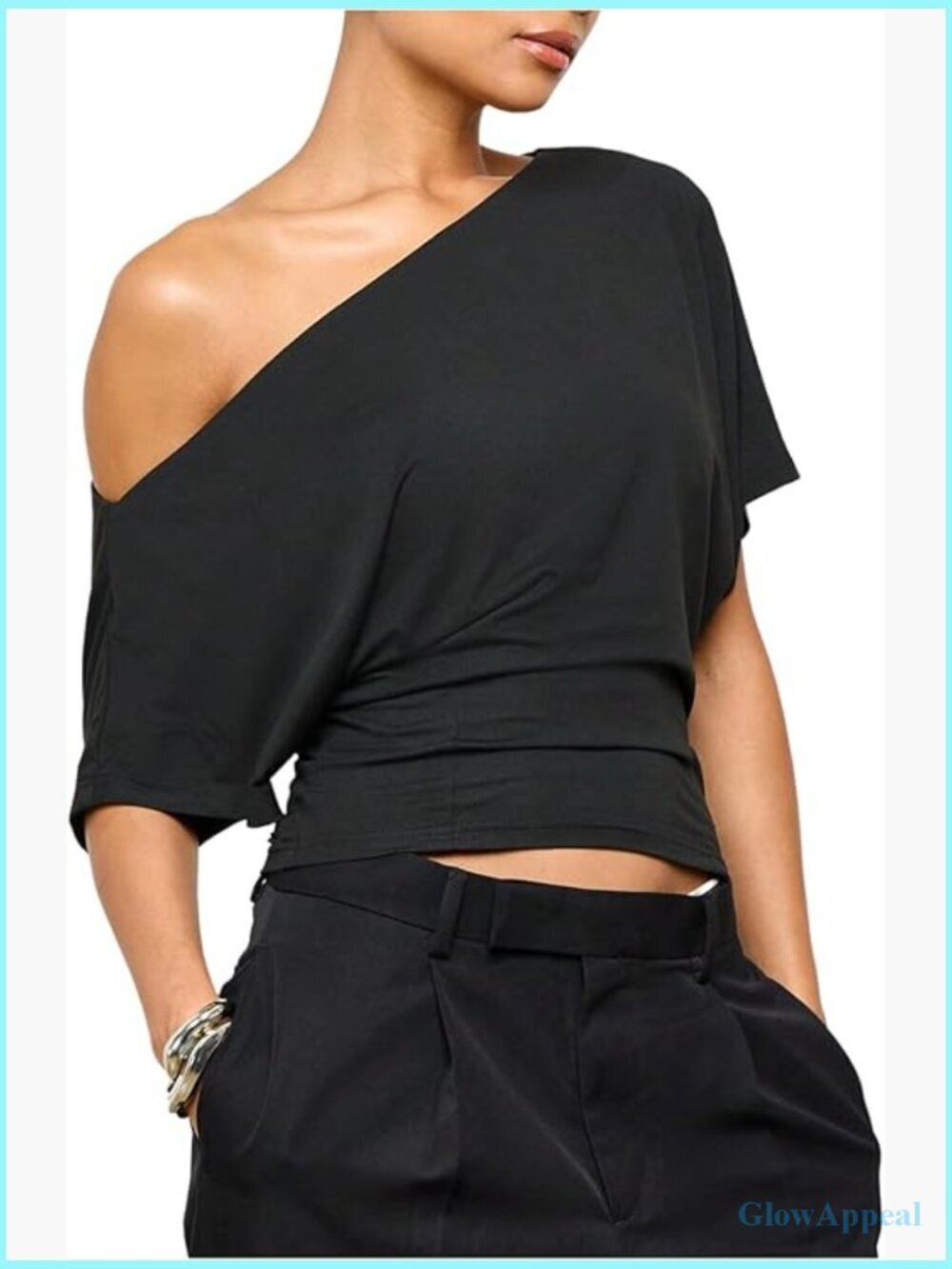 Off Shoulder Crop Top Ruched Asymmetrical Y2K T-Shirt Casual Wear